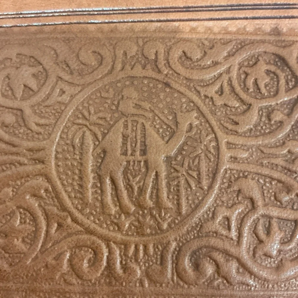 Wallet Moroccan Leather Genuine carved‎ Bi-fold Handmade Unisex Beige Medium